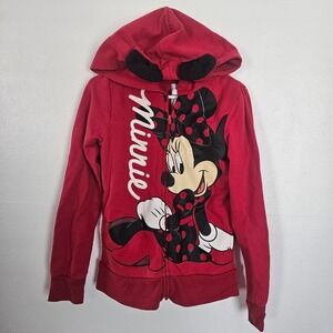 Disney Minnie Mouse Girls Red Zip Up Hoodie with 3D Ears Size S 6/6X
